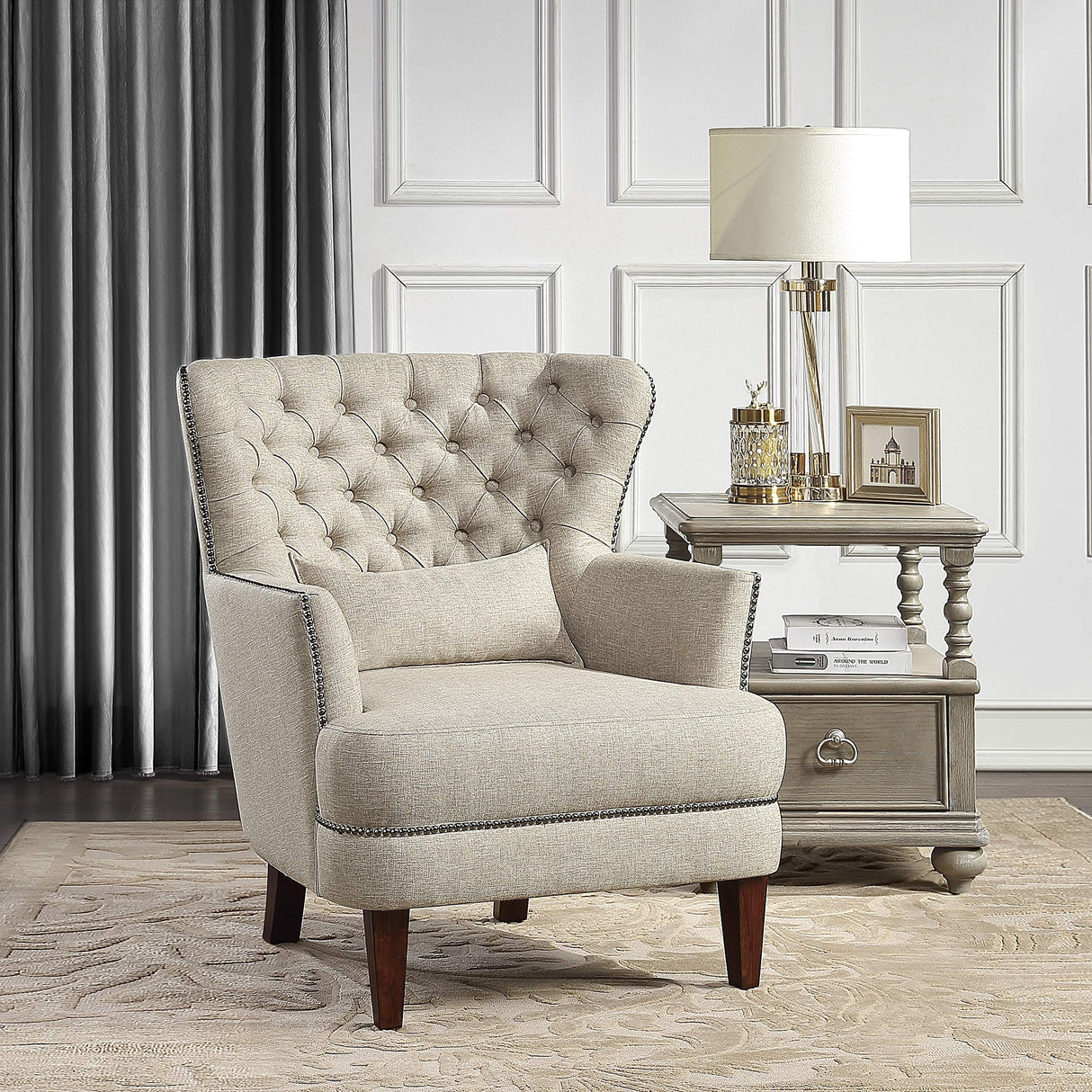 Accent Chair Reading Chair Comfy Chair, Upholstered Armchair with Solid Wood Frame