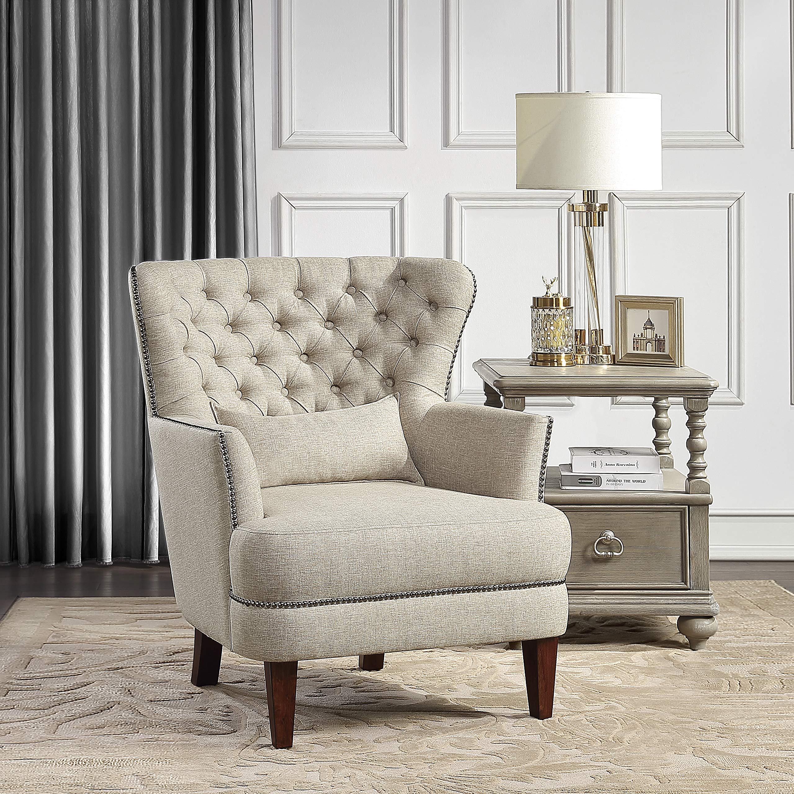 Accent Chair Reading Chair Comfy Chair, Upholstered Armchair with Solid Wood Frame