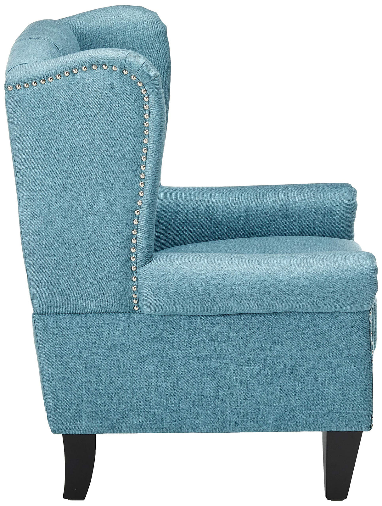 Laird Traditional Winged Fabric Accent Chair, Blue / Dark Brown