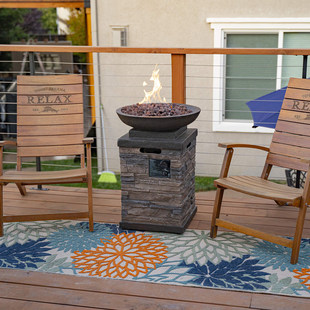 Manufacturing 63172 Newcastle Propane Firebowl Column Realistic Look Firepit Heater