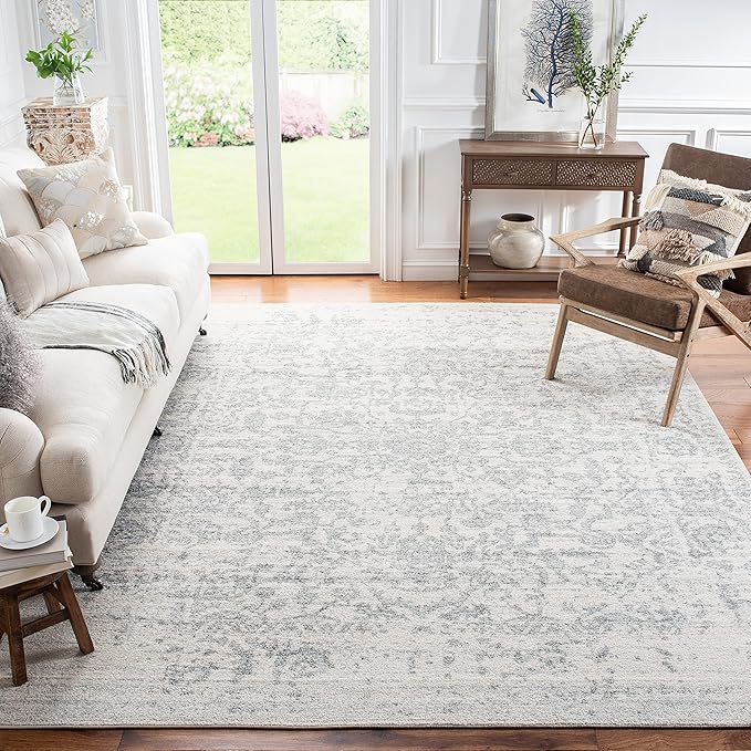 Madison Collection Area Rug - 8' x 10', Teal & Ivory, Snowflake Medallion Distressed Design