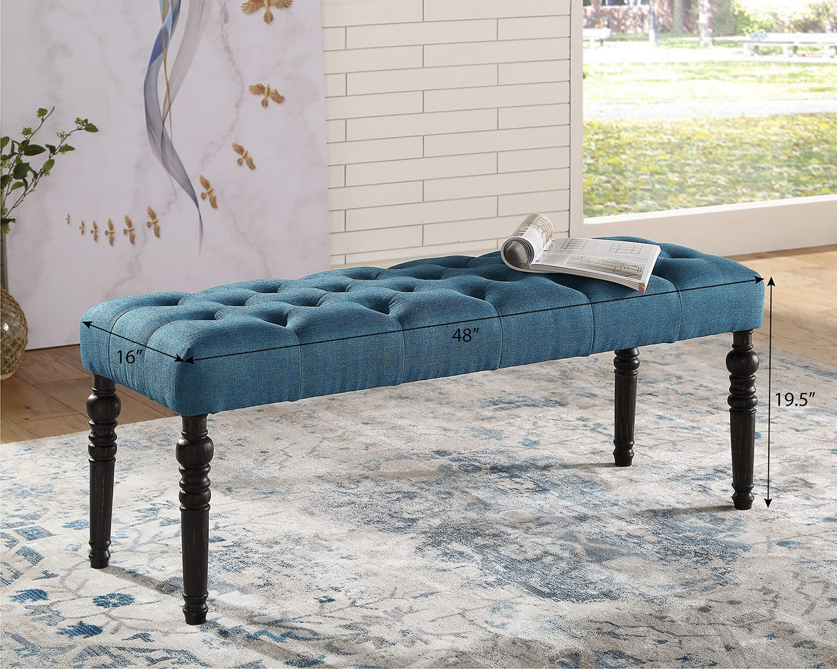 Leviton Fabric Tufted Turned Leg Dining Bench, One Size,