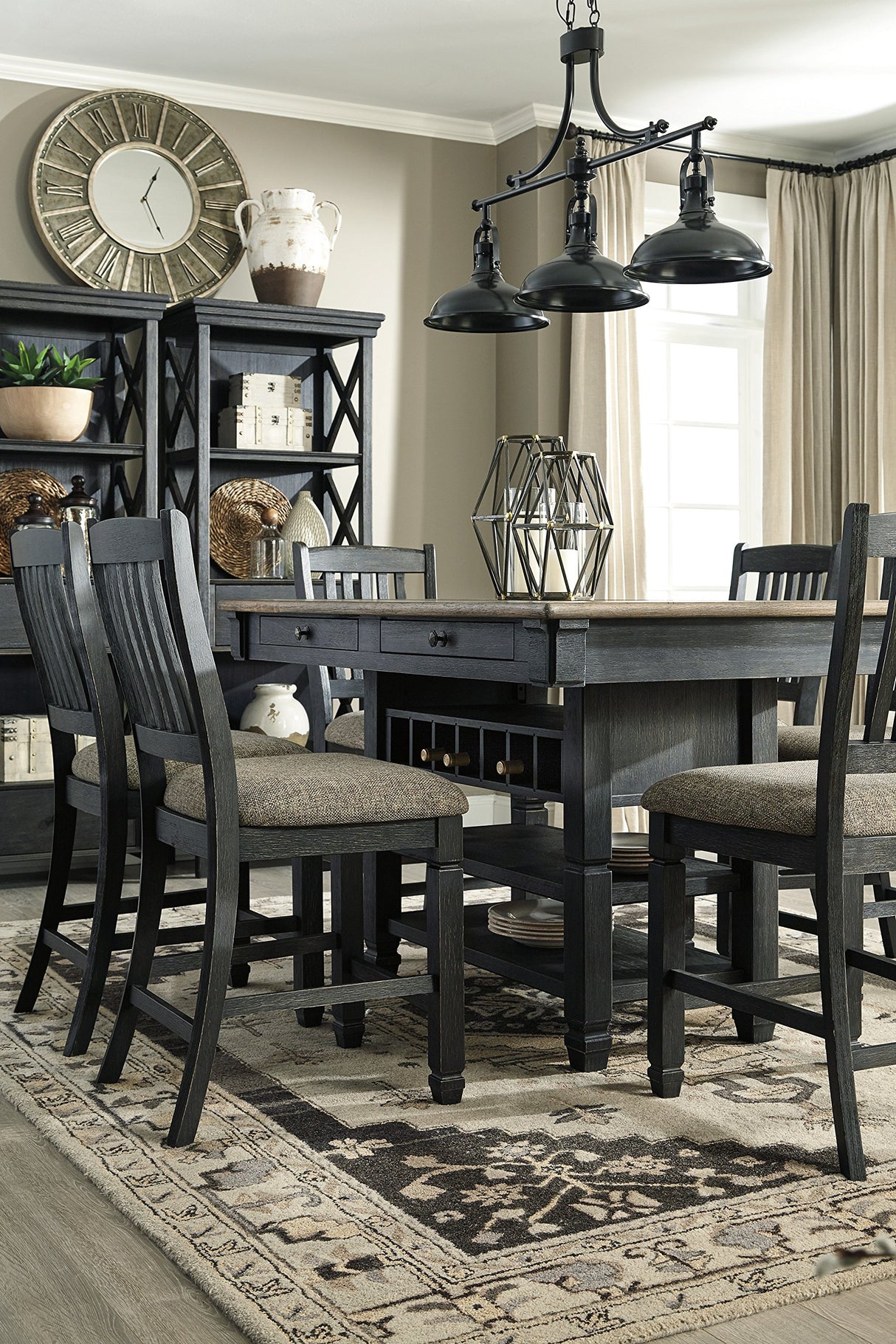 Tyler Creek Farmhouse Counter Height Dining Table with Wine Rack