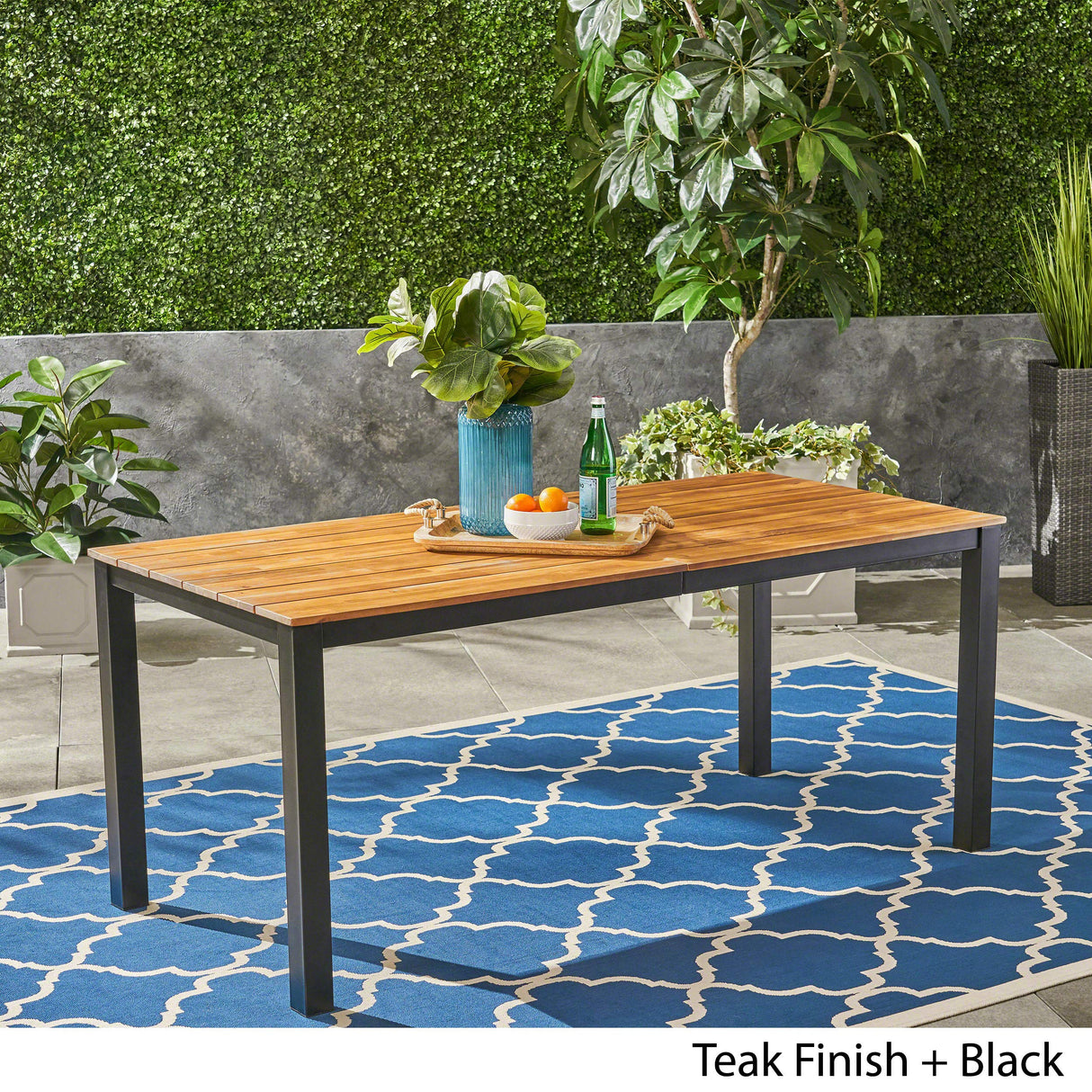 Zak Outdoor 71" Acacia Wood Dining Table, Teak Finish, Black