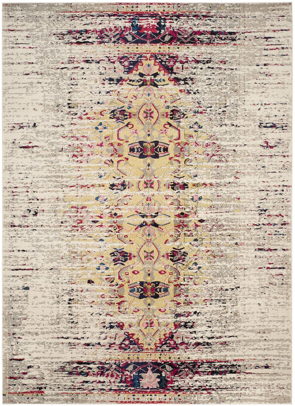 Monaco Ivory & Pink Area Rug 10' x 14' - Modern Boho Abstract Distressed Design
