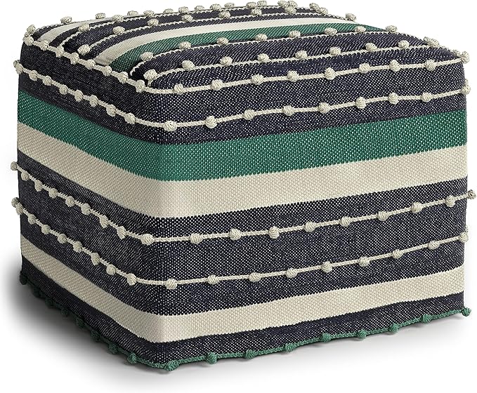 ommer Boho Square Pouf in Natural Handloom Woven Pattern for the Living Room,