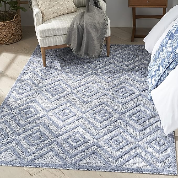 Versatile Indoor/Outdoor Denim Blue 7' x 10' Area Rug, Easy Cleaning