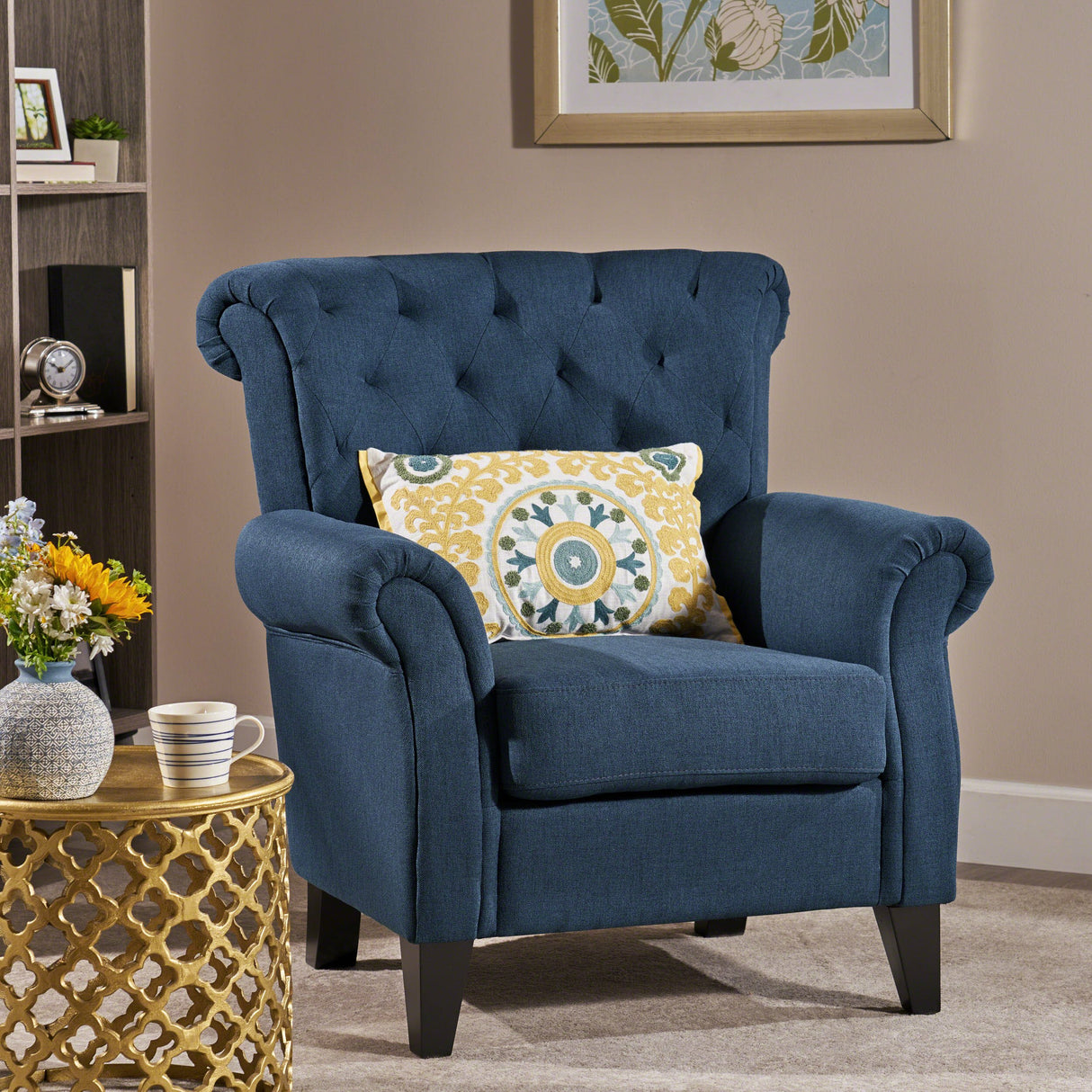 Merritt Fabric Tufted Chair, Dark Blue