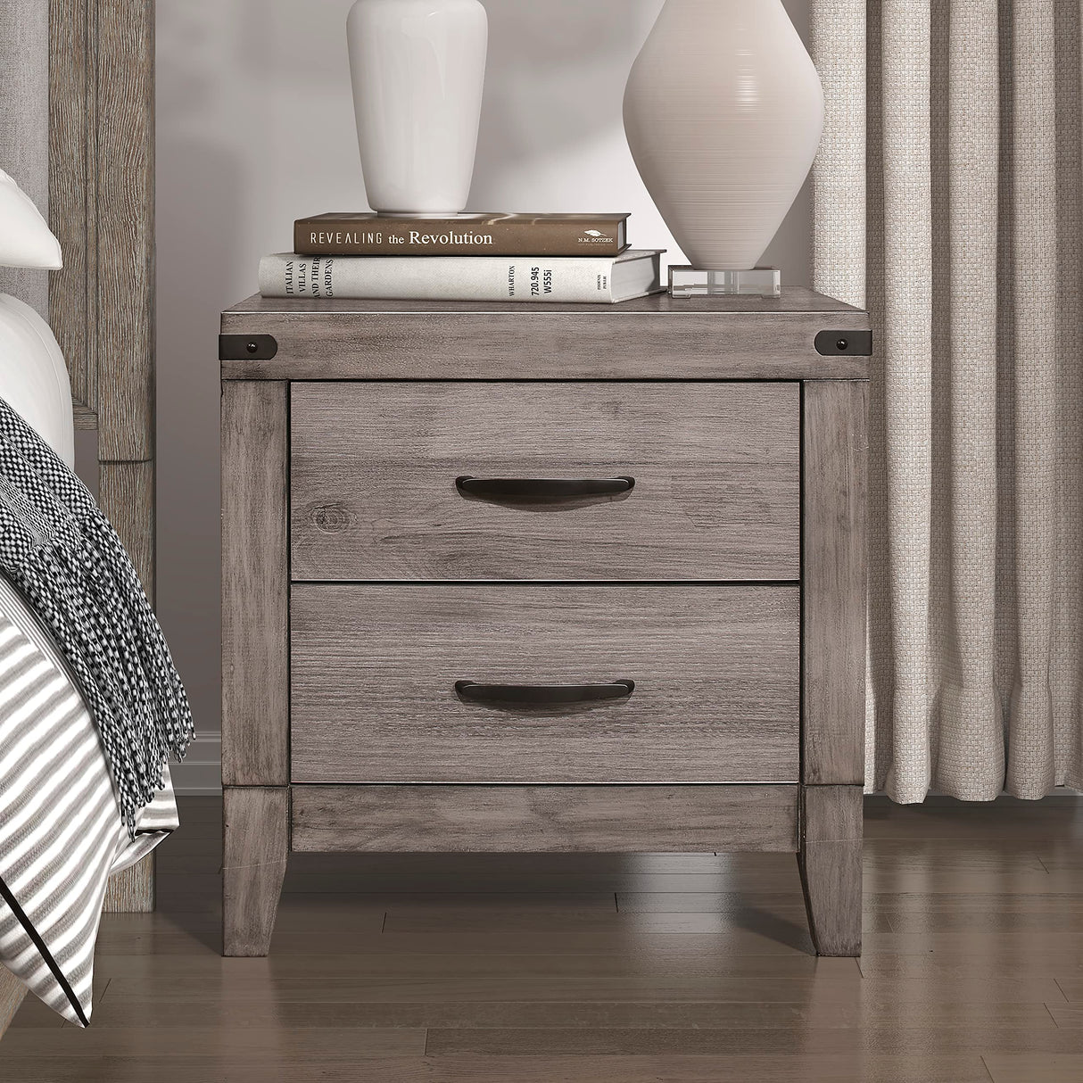 2-Drawer Nightstand, Brownish Gray