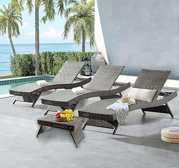 79'' Long Reclining Chaise Lounge Set (Set of 2),Outdoor Wicker Chair