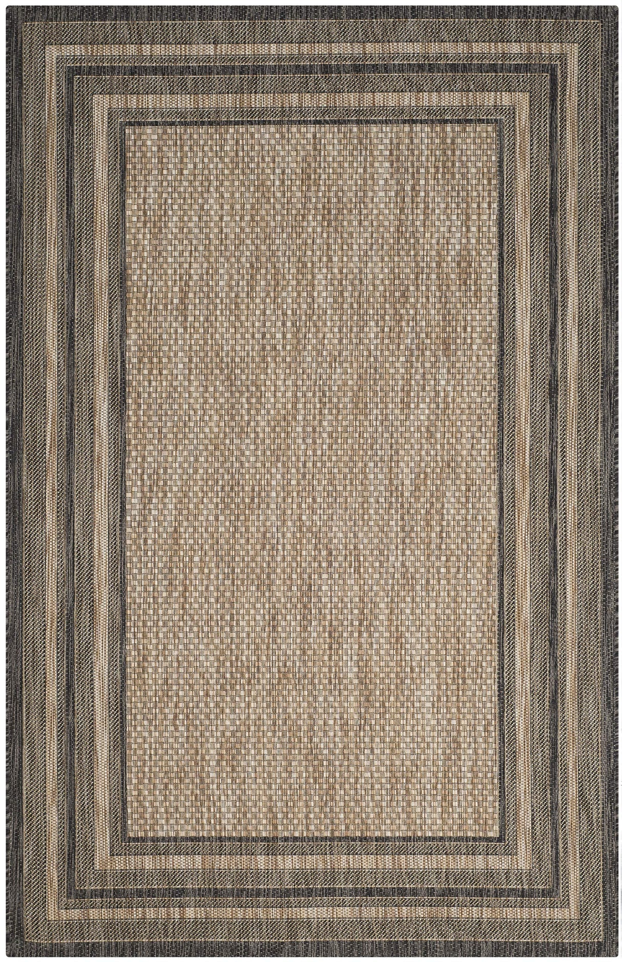 Courtyard Collection 4' x 5'7" Natural / Black CY8475 Indoor/ Outdoor Waterproof Easy-Cleaning