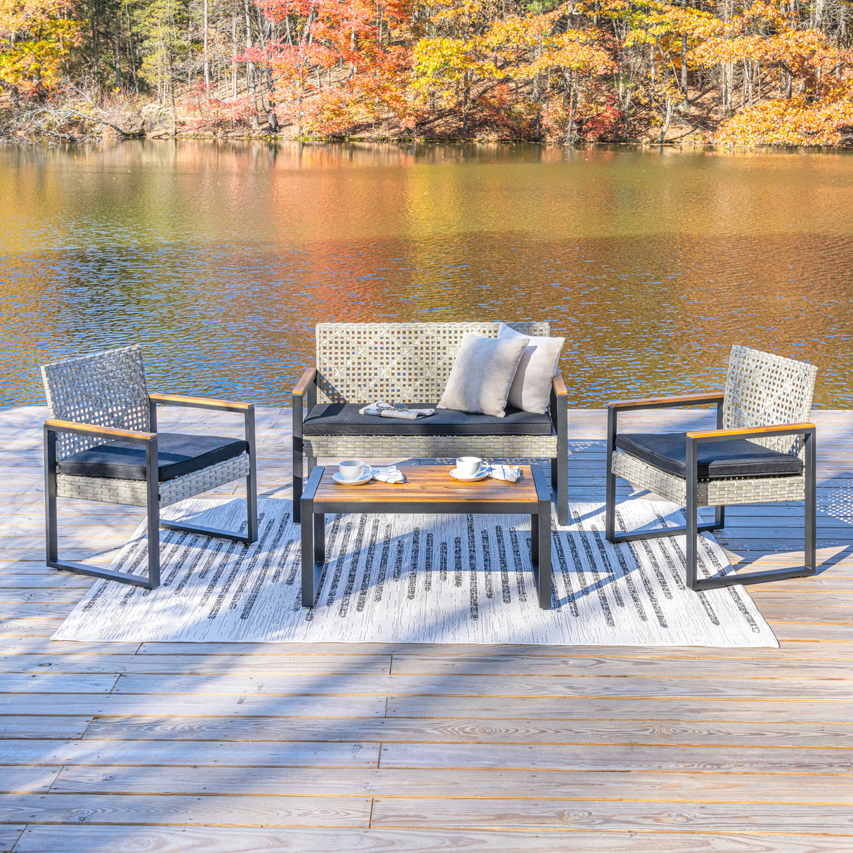 LVG1102C-4SET Wilder 4-Piece Modern Coastal Faux Wicker Conversation Outdoor