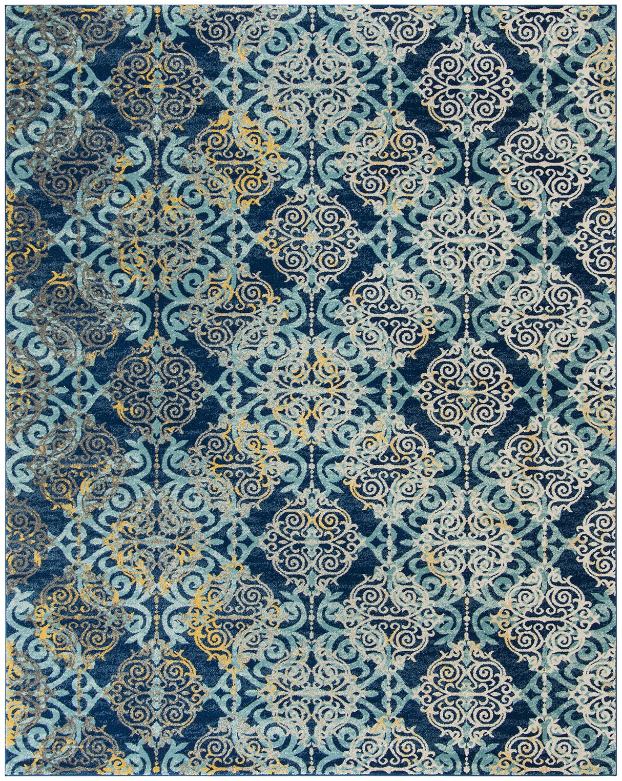 Evoke Collection 8' x 10' Royal / Light Blue EVK230A Medallion Damask Non-Shedding Living Room