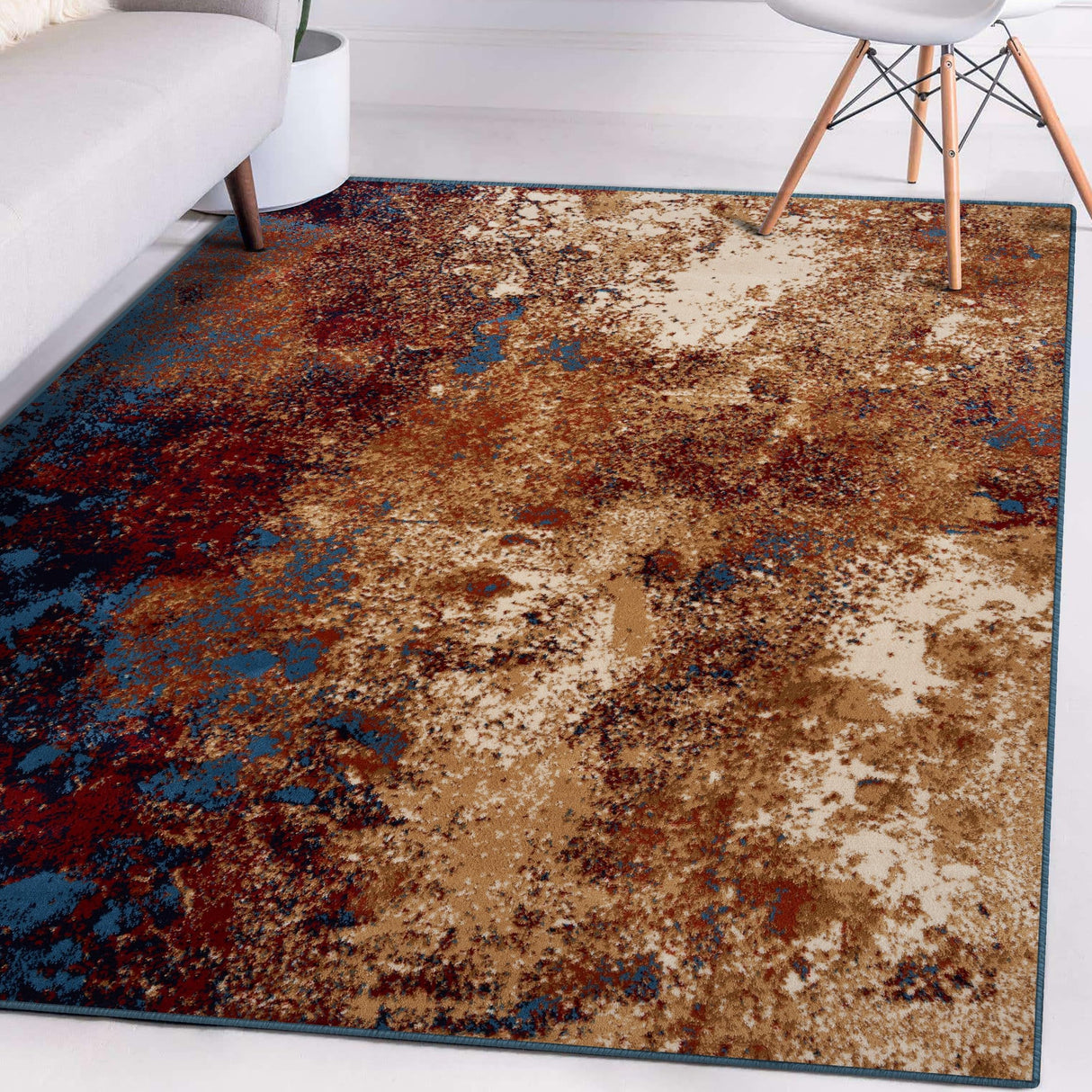 Modern Splatter Abstract Area Rug - Blue 8x10