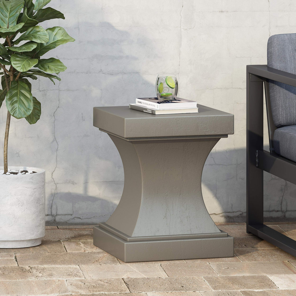 Allison Outdoor Modern Lightweight Concrete Side Table, Light Gray
