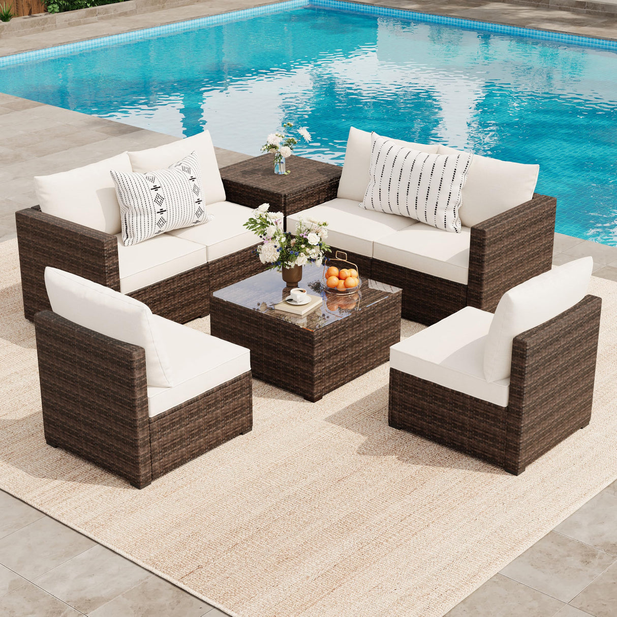 8 Pieces Outdoor Patio Furniture Sets, Rattan Outdoor Seating Couch