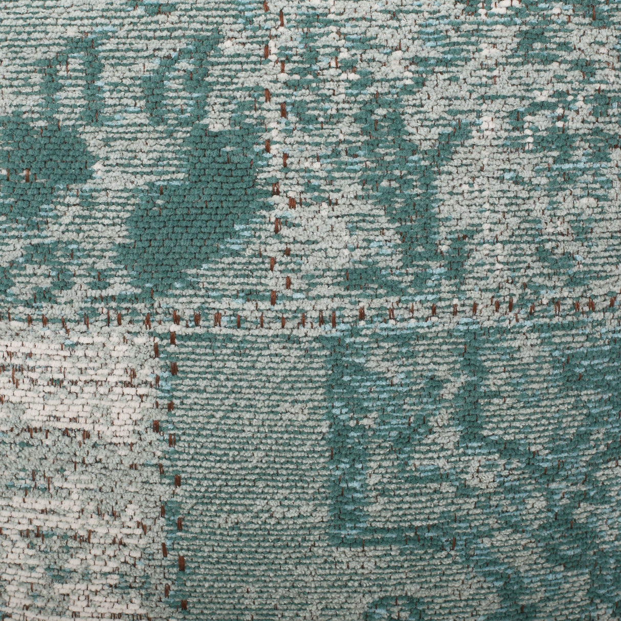 Hannah Hand-Loomed Boho Fabric Cube Pouf, Teal, Beige