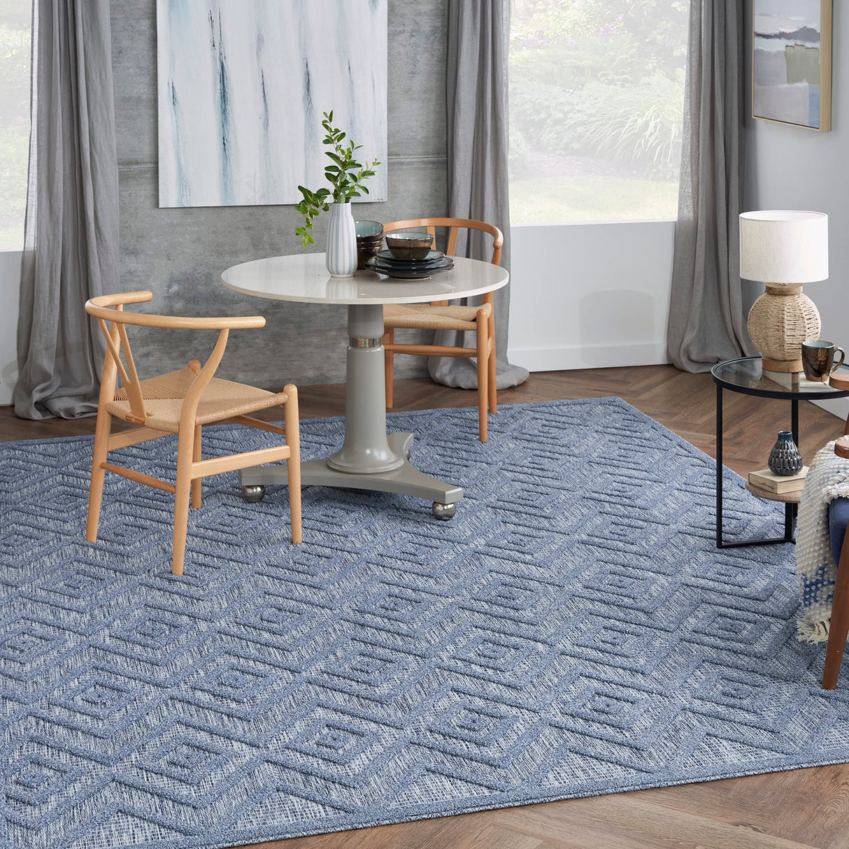 Versatile Indoor/Outdoor Denim Blue 7' x 10' Area Rug, Easy Cleaning