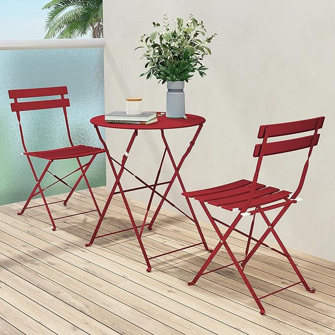 Premium Frame Patio Bistro Set, Folding Outdoor Patio Furniture Sets, 3-Piece Patio Set
