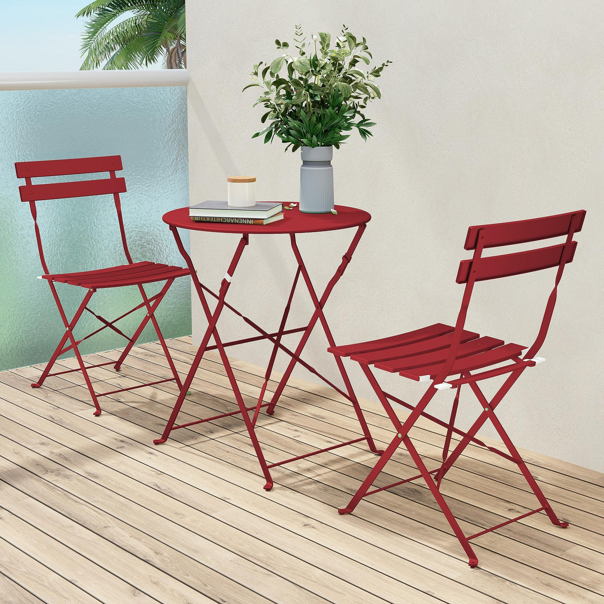 Premium Frame Patio Bistro Set, Folding Outdoor Patio Furniture Sets, 3 Piece Patio Set