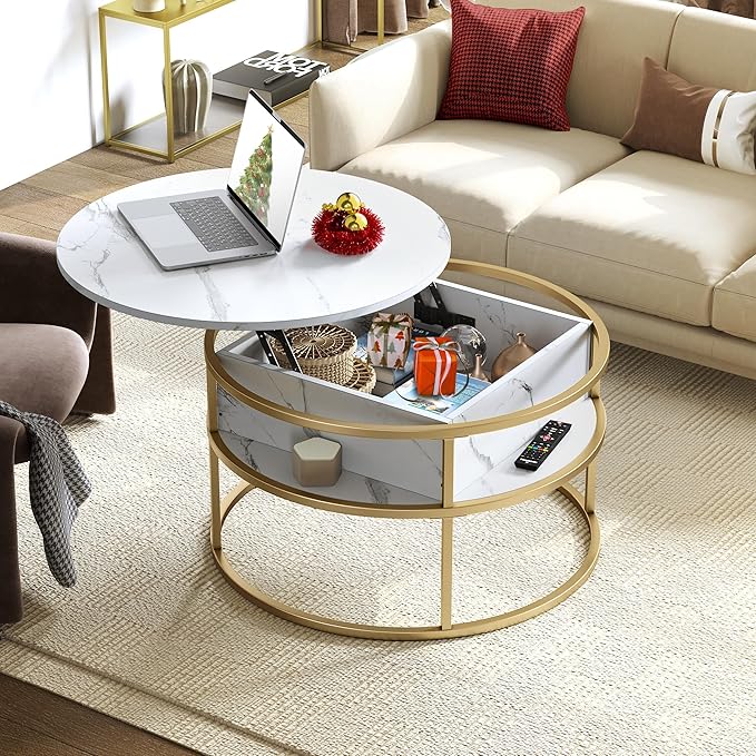 Round Lift Top Coffee Table with Storage, Coffee Tables for Living Room