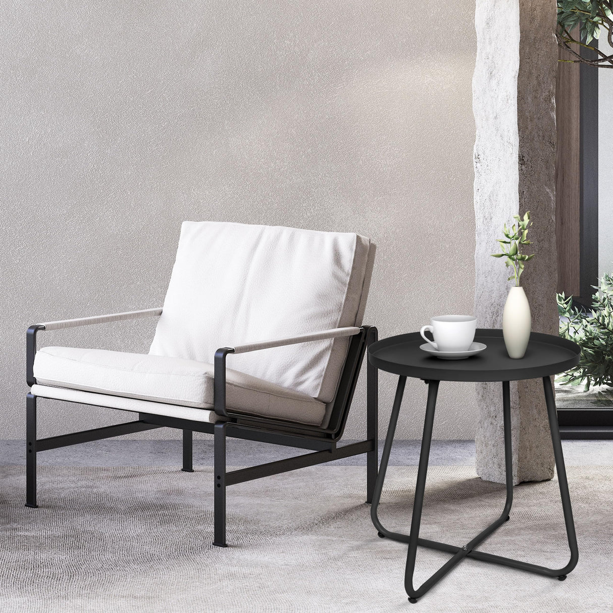 Set of 2 Outdoor Side Table Outdoor, Metal Side Table Small Round Side Table