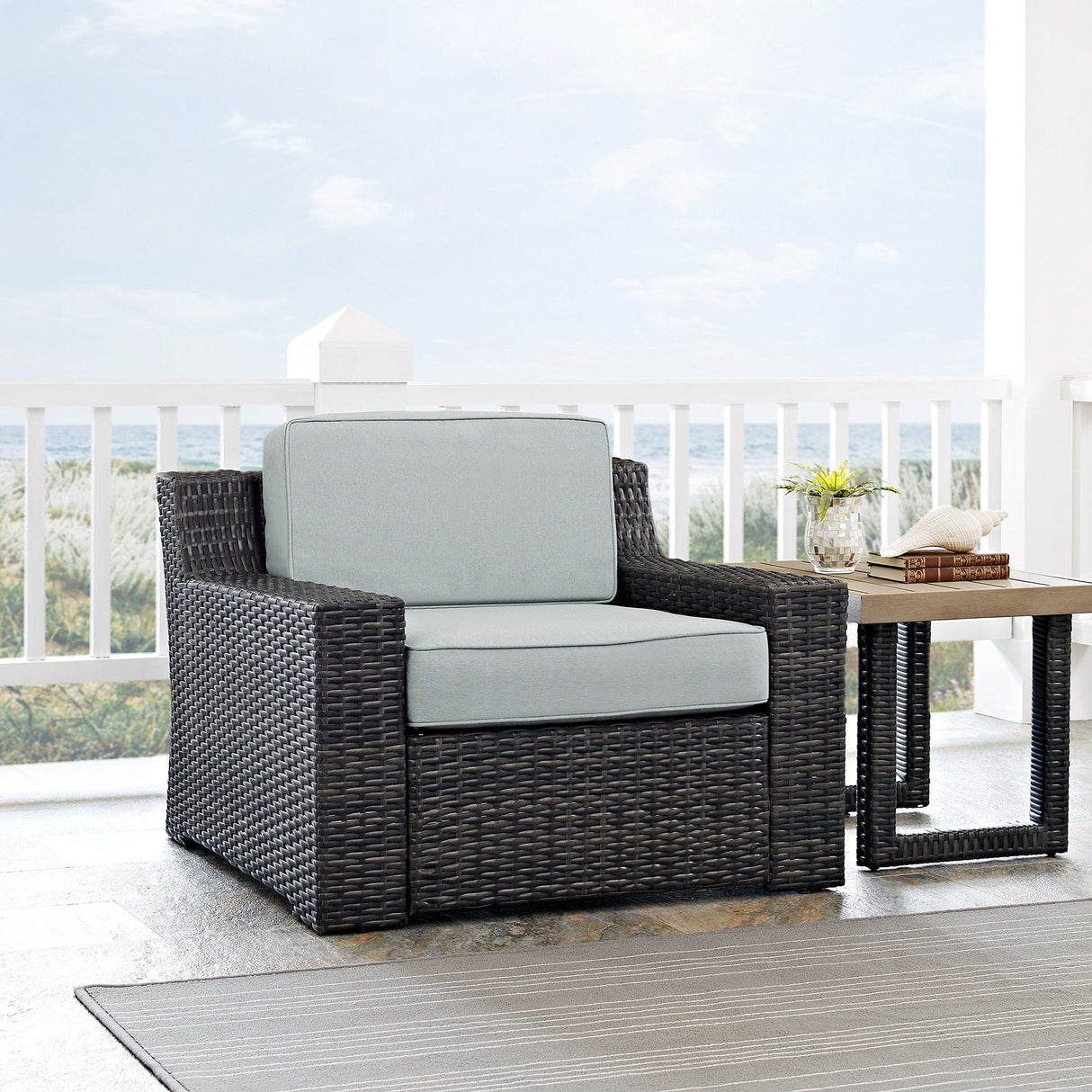Furniture Beaufort Beaufort Outdoor Chair, Wicker Patio Chairs for Porch, Deck, Balcony, Backyard, Brown with Mist Cushions