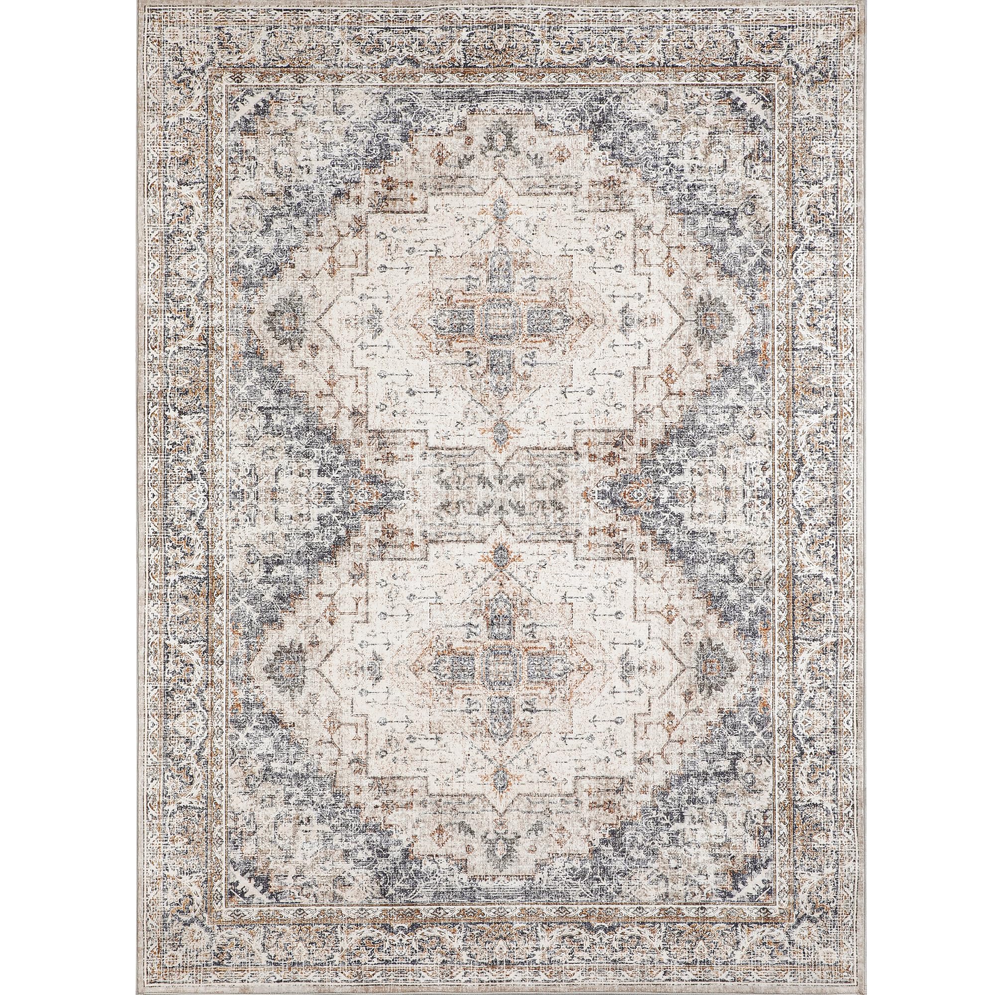 PureCozy Brown Area Rug 5x7 Living Room Rug Washable Indoor Accent Rug Vintage Low Pile Carpet Retro Distressed Throw Rug Bedroom Office Dining Room Kitchen Laundry Room