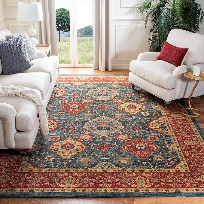 Mahal Collection Area Rug - 9' x 12', Navy & Red, Traditional Oriental Design