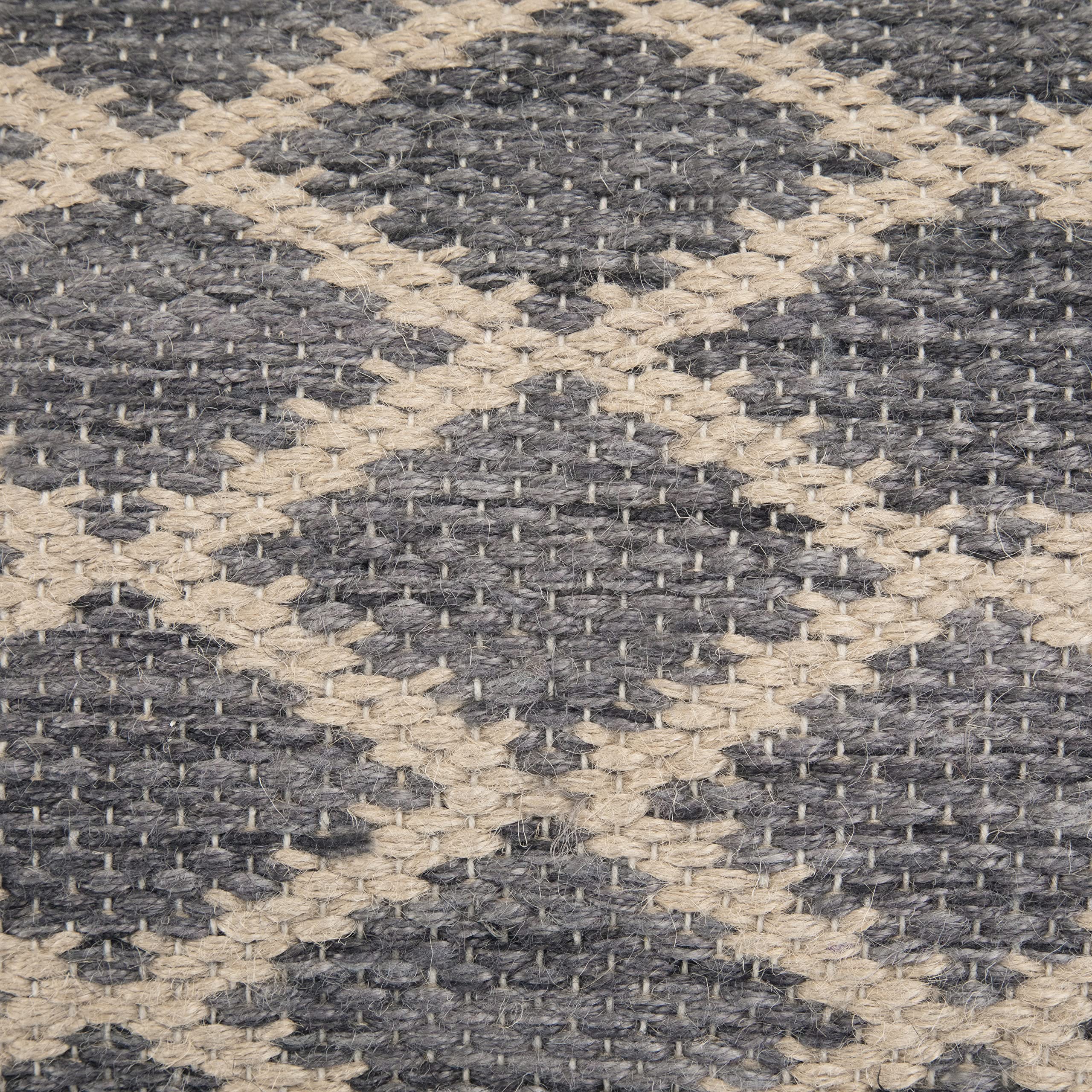 Edgeley Round Pouf, Footstool, Upholstered in Grey, Natural Woven Braided Jute