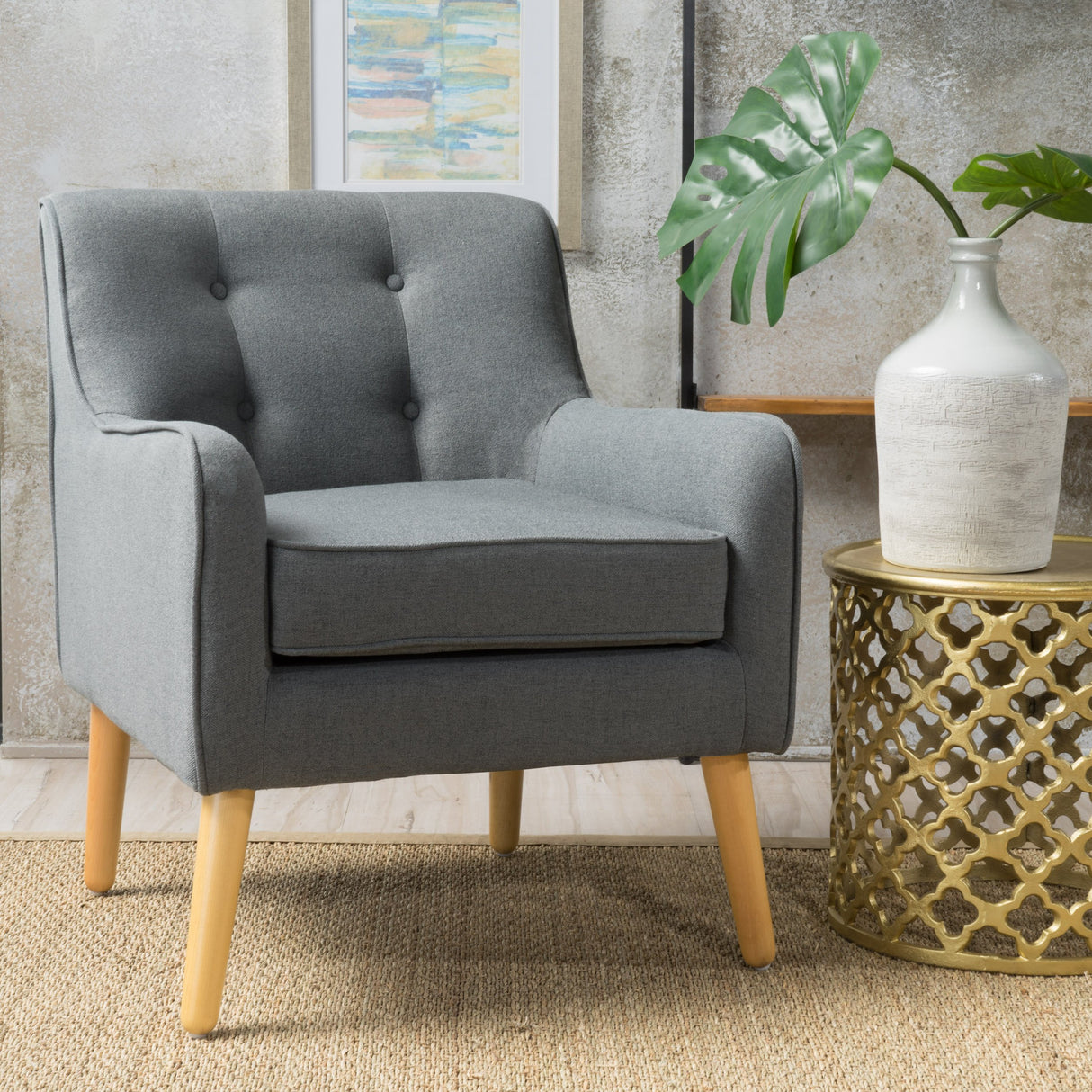 Felicity Mid-Century Fabric Arm Chair, Charcoal 29.5D x 25W x 30.5H Inch