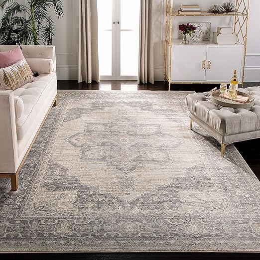 Brentwood Medallion Area Rug 9' x 12' - Ivory & Navy Distressed Design
