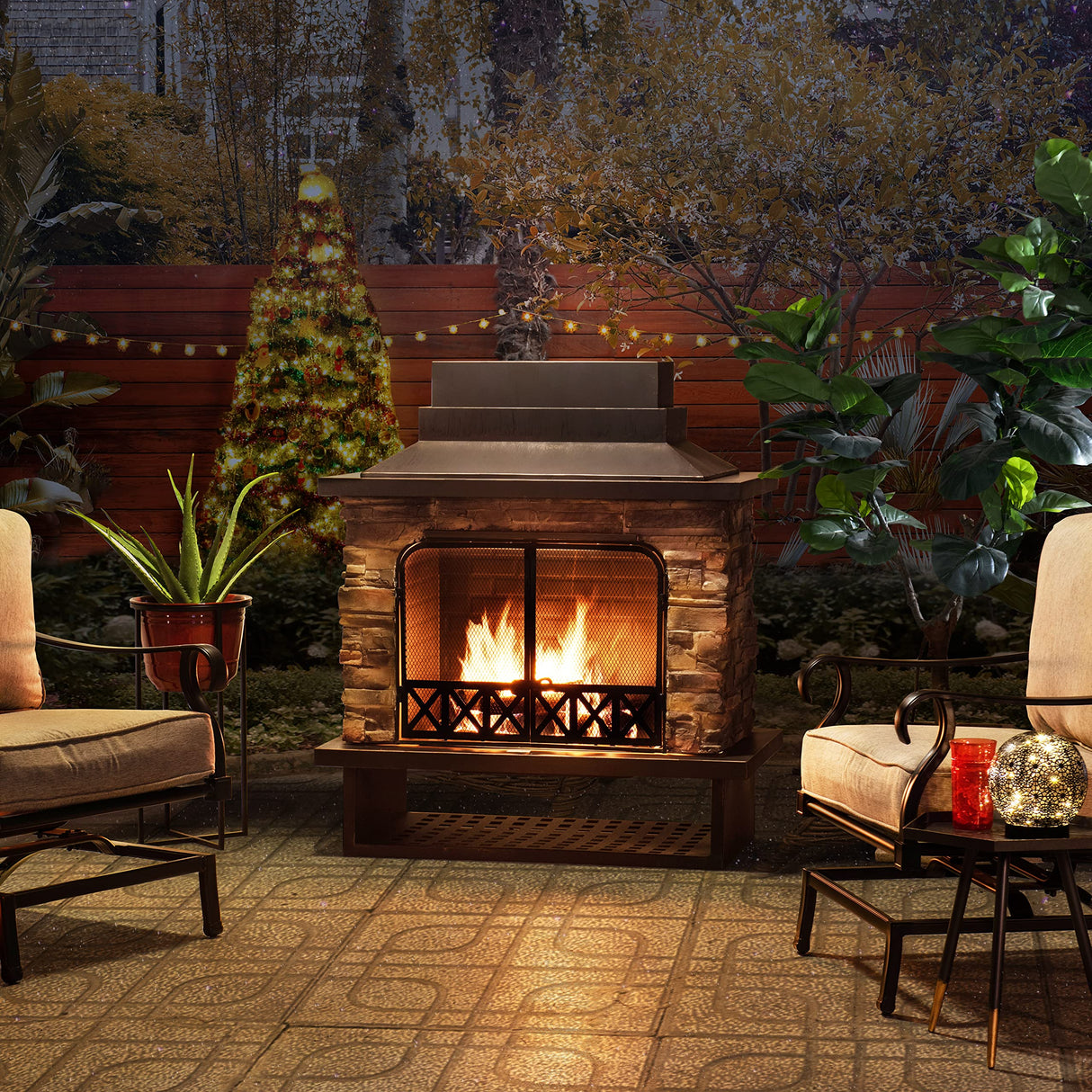 Outdoor Fireplace, Heavy Duty Patio Wood Burning Fireplace with Steel Chimney
