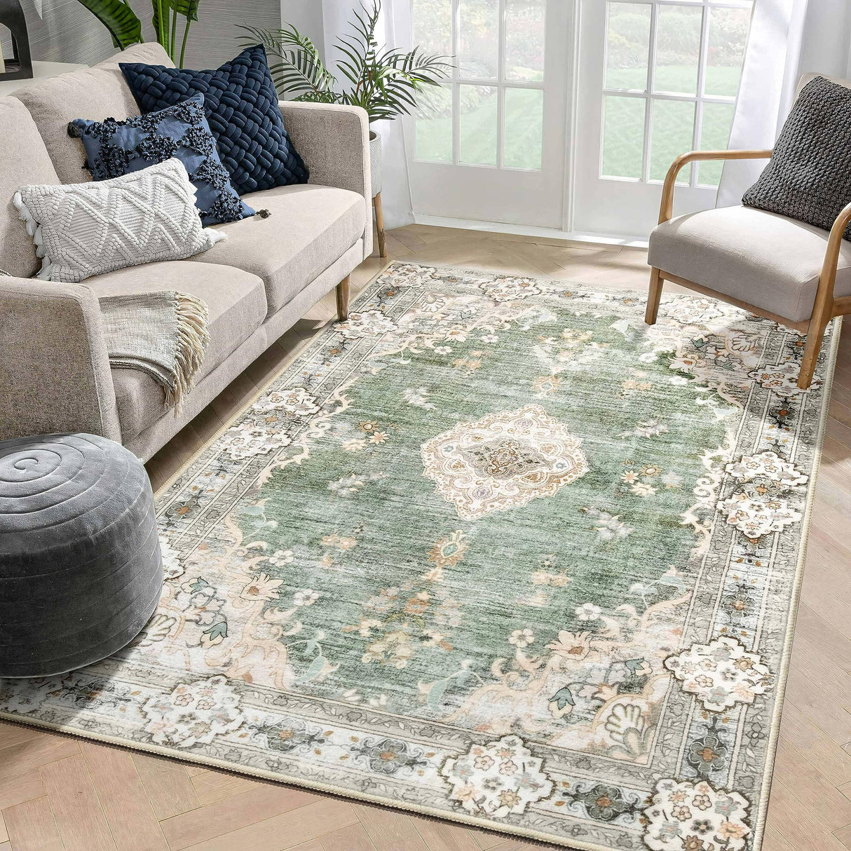 5'x7' Area Rugs Green Machine Washable Rugs Living Room Rugs Boho Area Rug