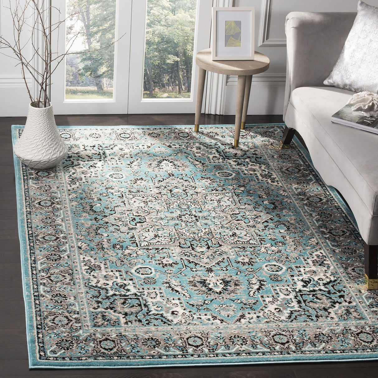 Skyler Collection 7' Square Blue/Ivory SKY126M Boho Chic Distressed Medallion Non