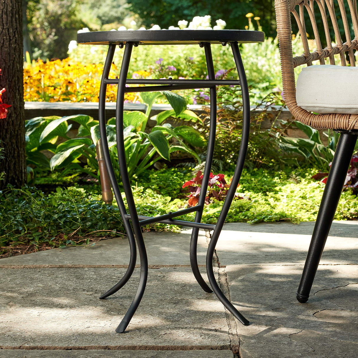 29-KY03WH Accent Side Table - Small, Colorful Mosaic Design, Rust-Resistant Steel Frame