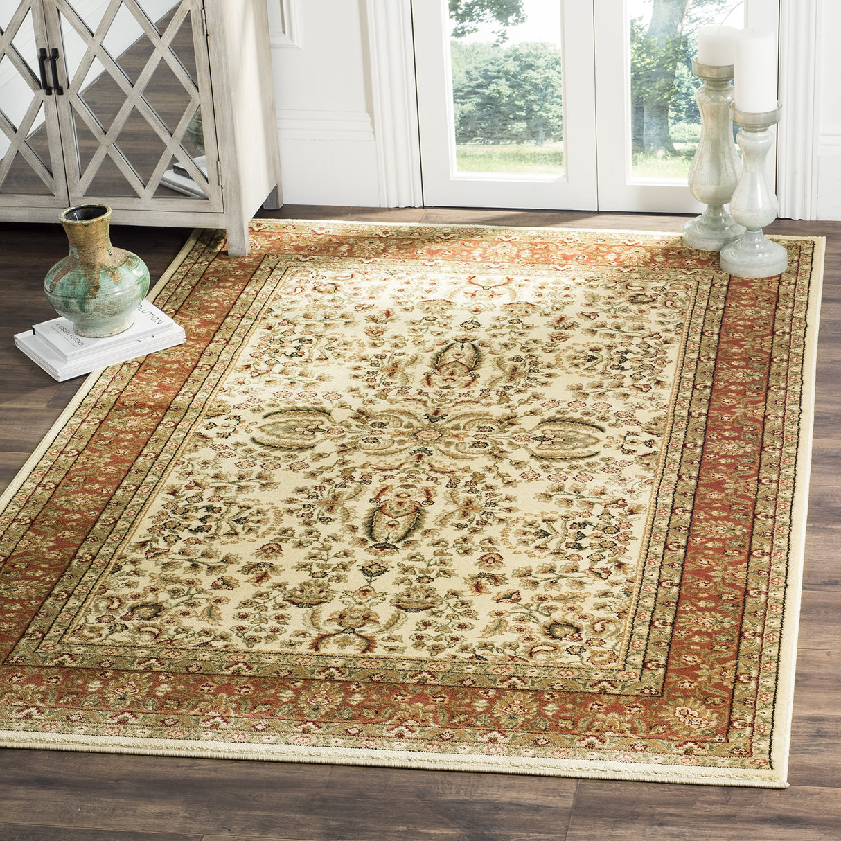 Lyndhurst Collection Area Rug - 10' x 14', Ivory & Rust, Traditional Oriental Design