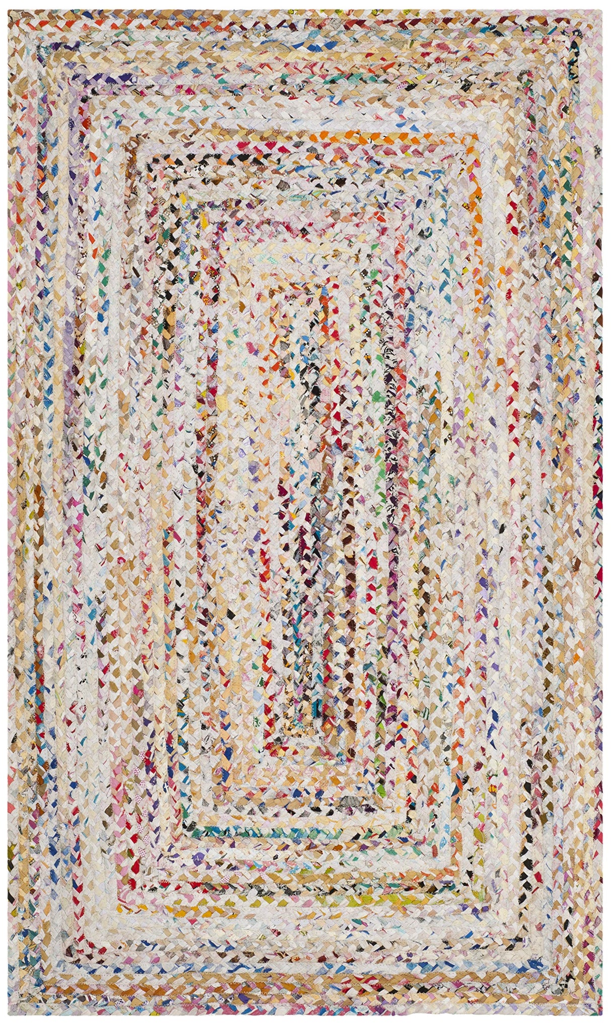 Braided Collection Accent Rug - 3' x 5', Ivory & Multi, Handmade Boho Reversible Cotton