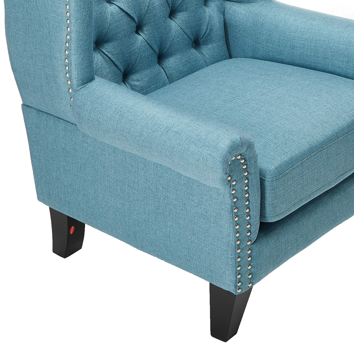 Laird Traditional Winged Fabric Accent Chair, Blue / Dark Brown