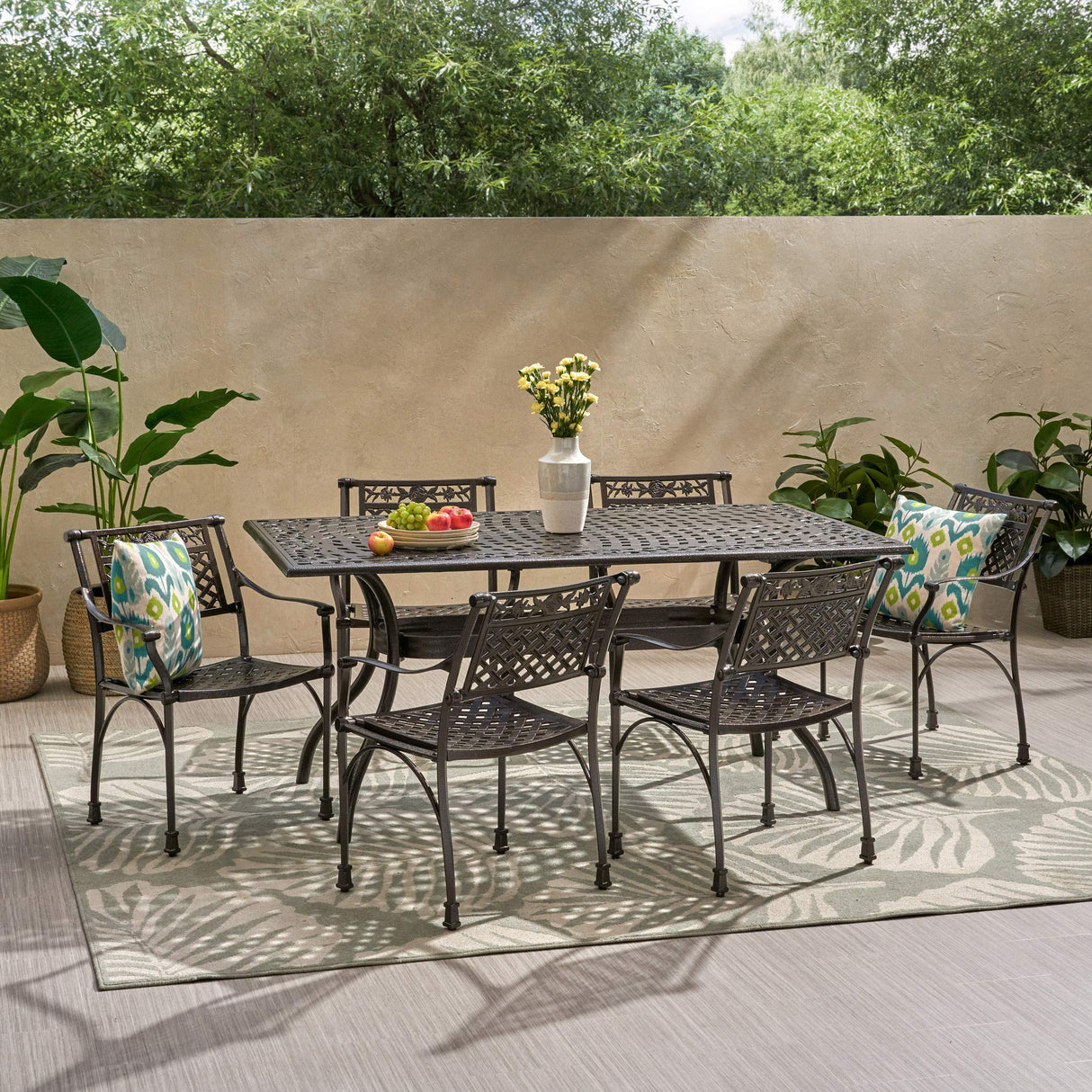 Carlisle Outdoor Dining Table with Iron Legs, Sandblast Finish/Rustic Metal & 306036