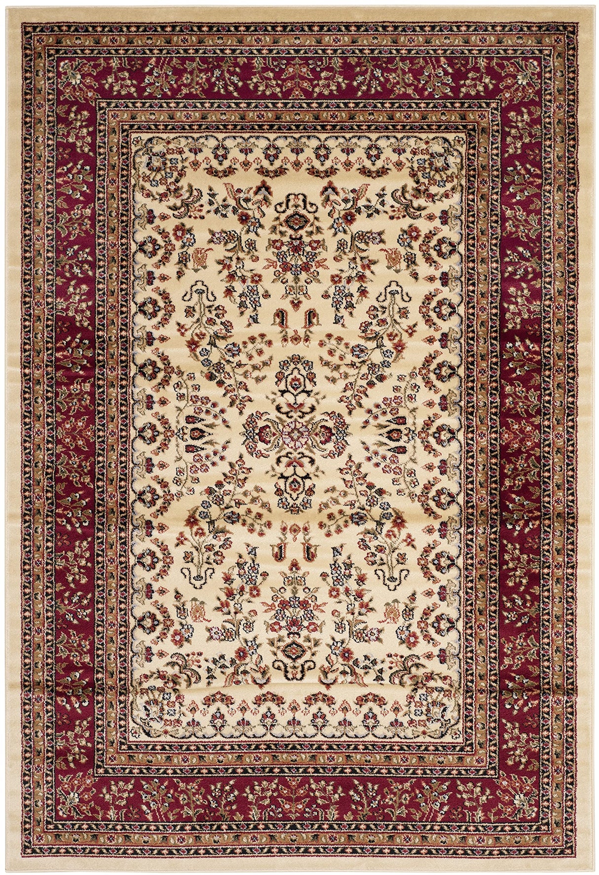 Lyndhurst Collection Area Rug - 9' x 12', Ivory & Red, Traditional Oriental Design