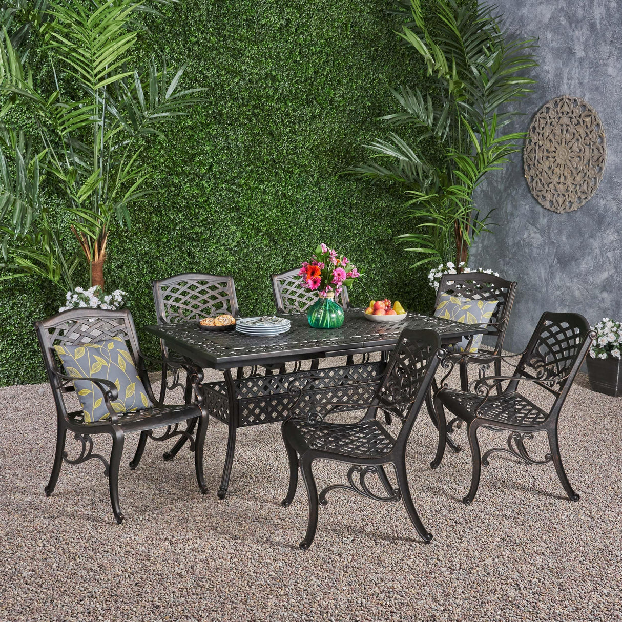 Carrollton Outdoor Aluminum 7 Piece Expandable Dining Set, 22.3 "W x 26.3 "D x 35 "H