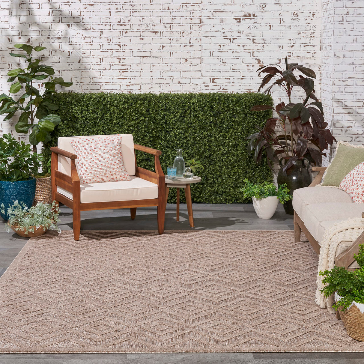 Versatile Indoor/Outdoor Natural Beige 8' x 10' Area Rug, Easy Cleaning