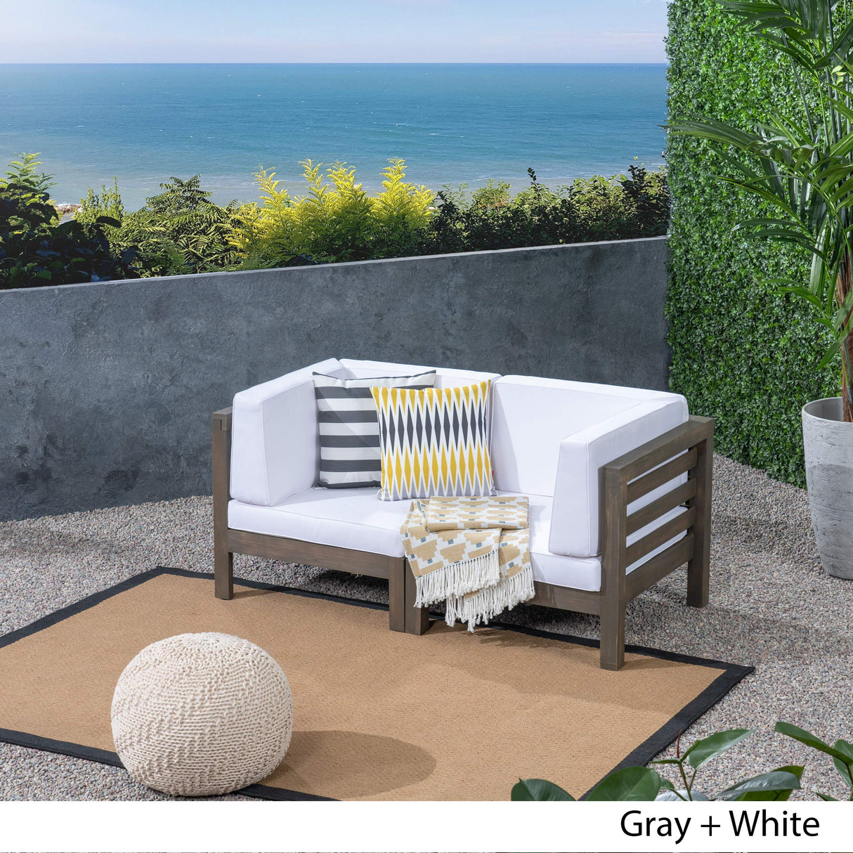 Great Deal Furniture Outdoor Sectional Loveseat Set - 2-Seater - Acacia Wood