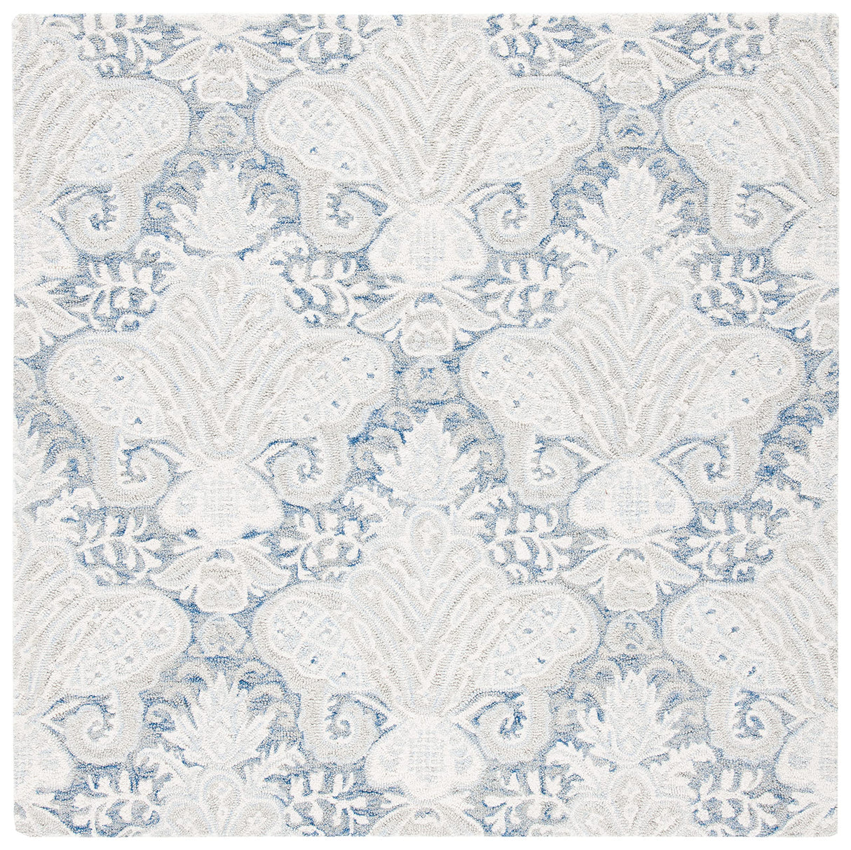 Micro-Loop Collection Area Rug - 5' Square, Blue & Ivory, Handmade Wool