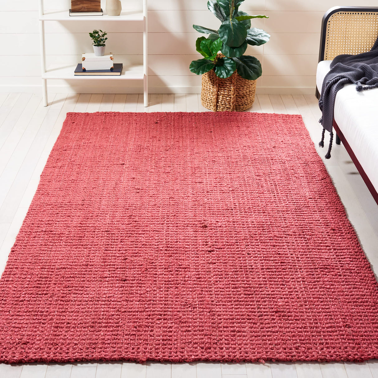 SAFAVIEH Natural Fiber Collection Area Rug - 5' x 8', Red, Handmade Farmhouse Jute, Ideal for High Traffic Areas in Living Room, Bedroom (NF730D)