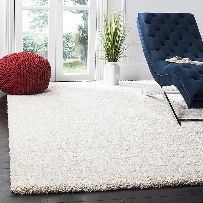 Milan Shag Collection Area Rug - 7' Square, Ivory, Solid Design