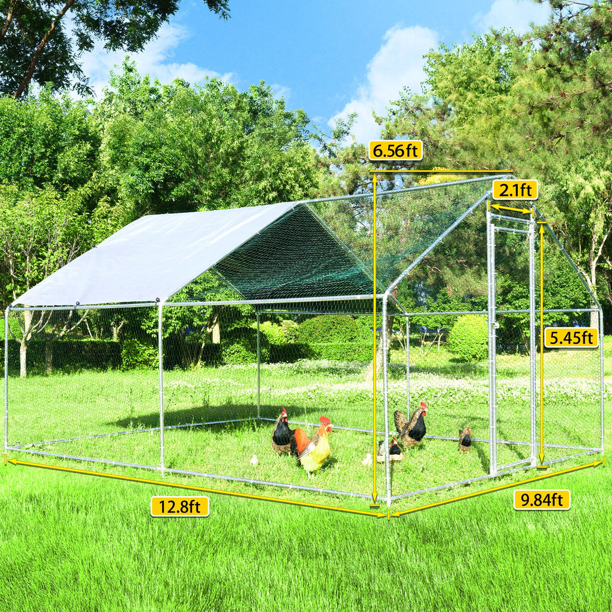 SpireTop XL Walk-In Metal Chicken Coop with PE Tarp Roof