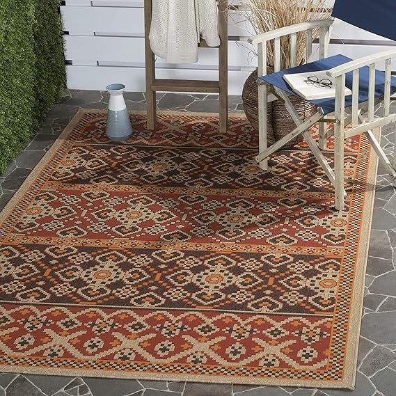 Veranda Collection Area Rug - 8' x 11', Green & Blue, Boho Design, Non-Shedding