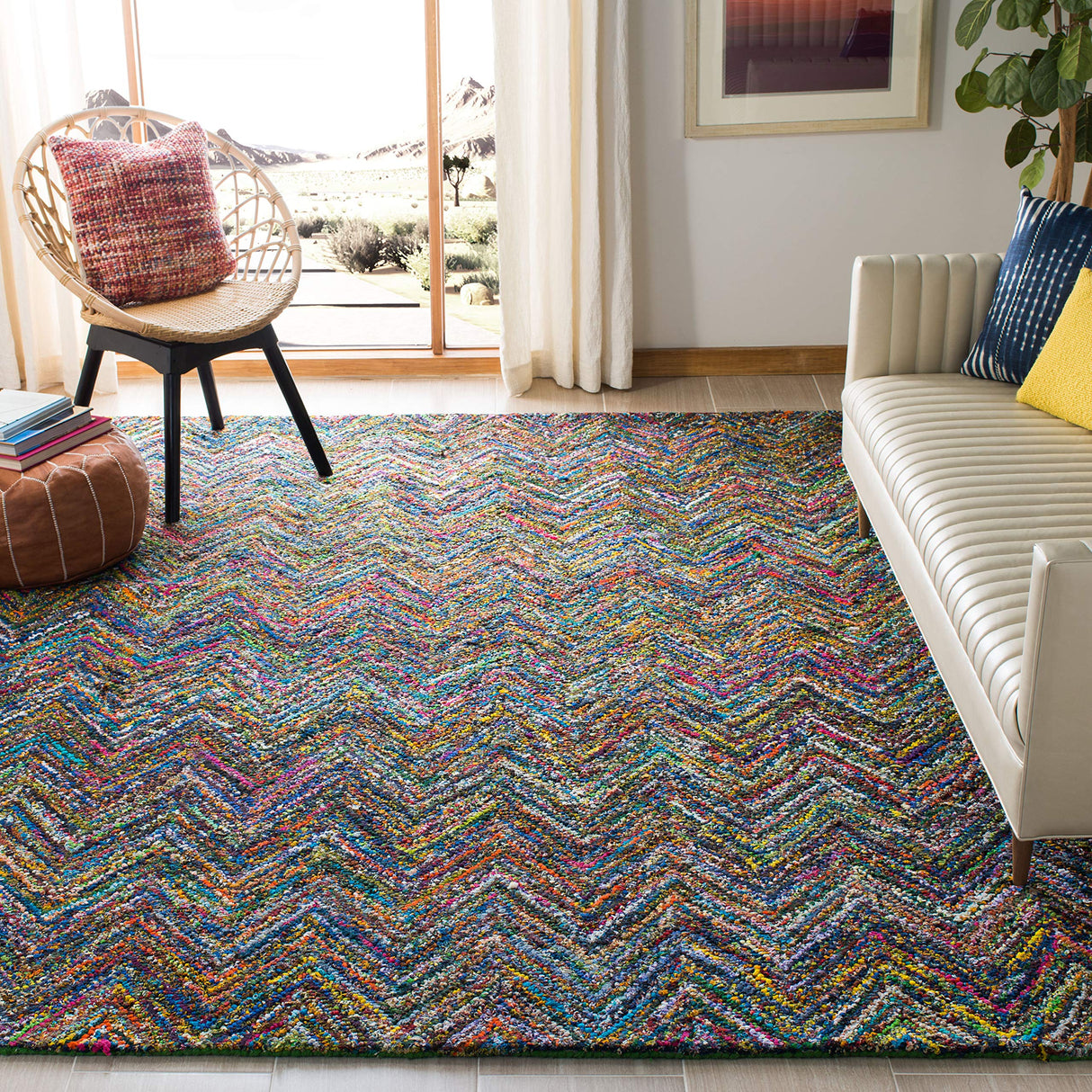 Nantucket Collection X-Large Area Rug - 11' x 15', Blue & Multi, Handmade Modern